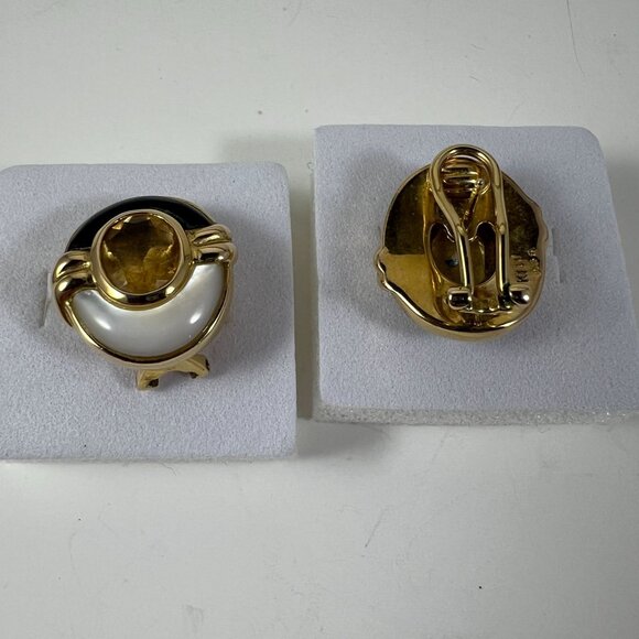 Vintage Kai Yinlo Sterling Silver Earrings With Faux Pearl & Amber Rhine - Picture 2 of 3